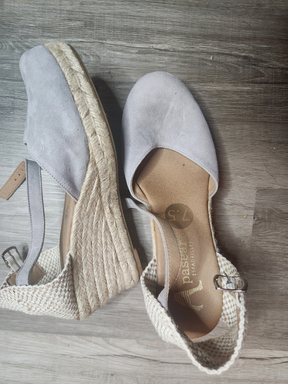 Women's Light Gray Espadrille Wedge Sandals with Ankle Strap